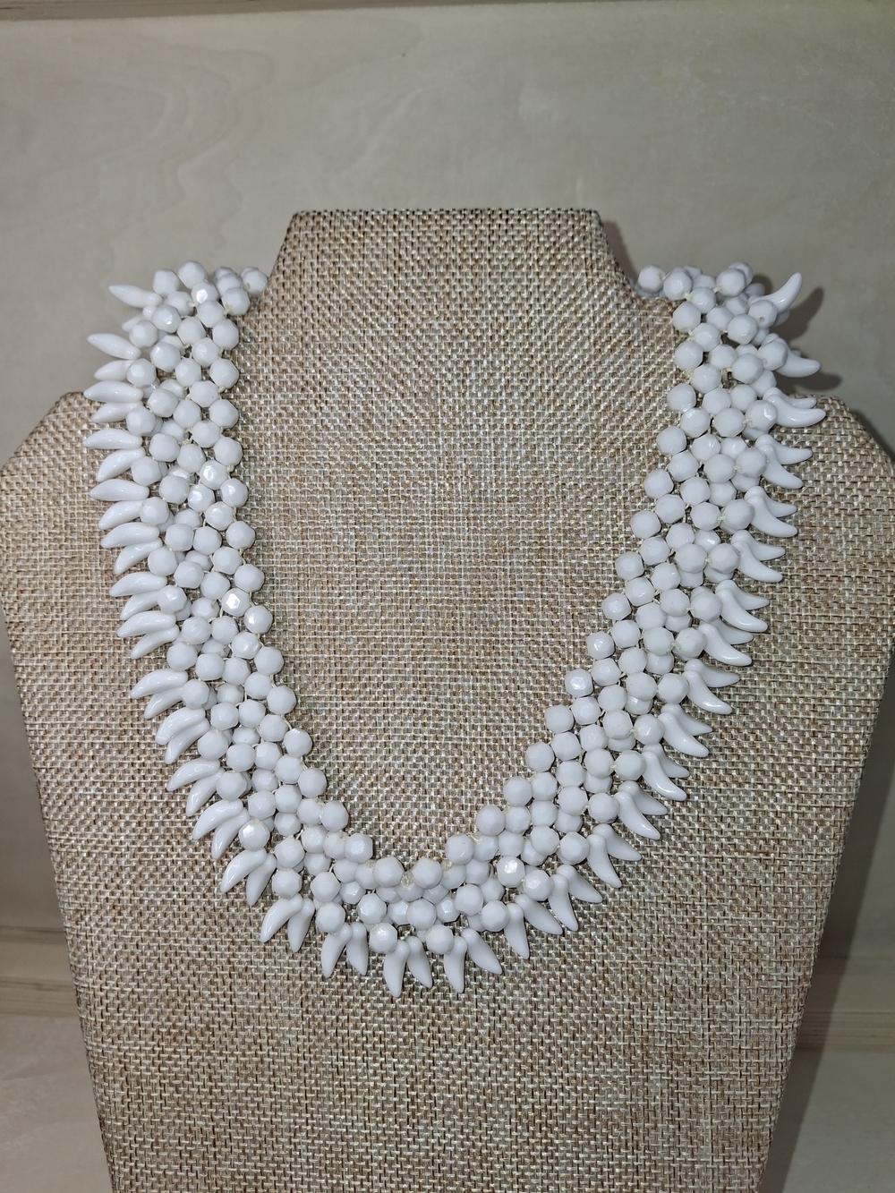 Vintage West Germany White Beaded Statement Necklace
